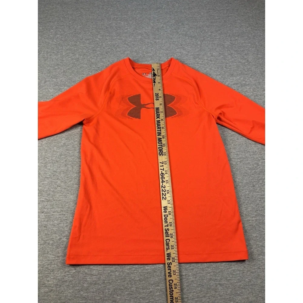 Boys Orange Under Armour HeatGear Pullover Long Sleeve Shirt Youth Medium YMD